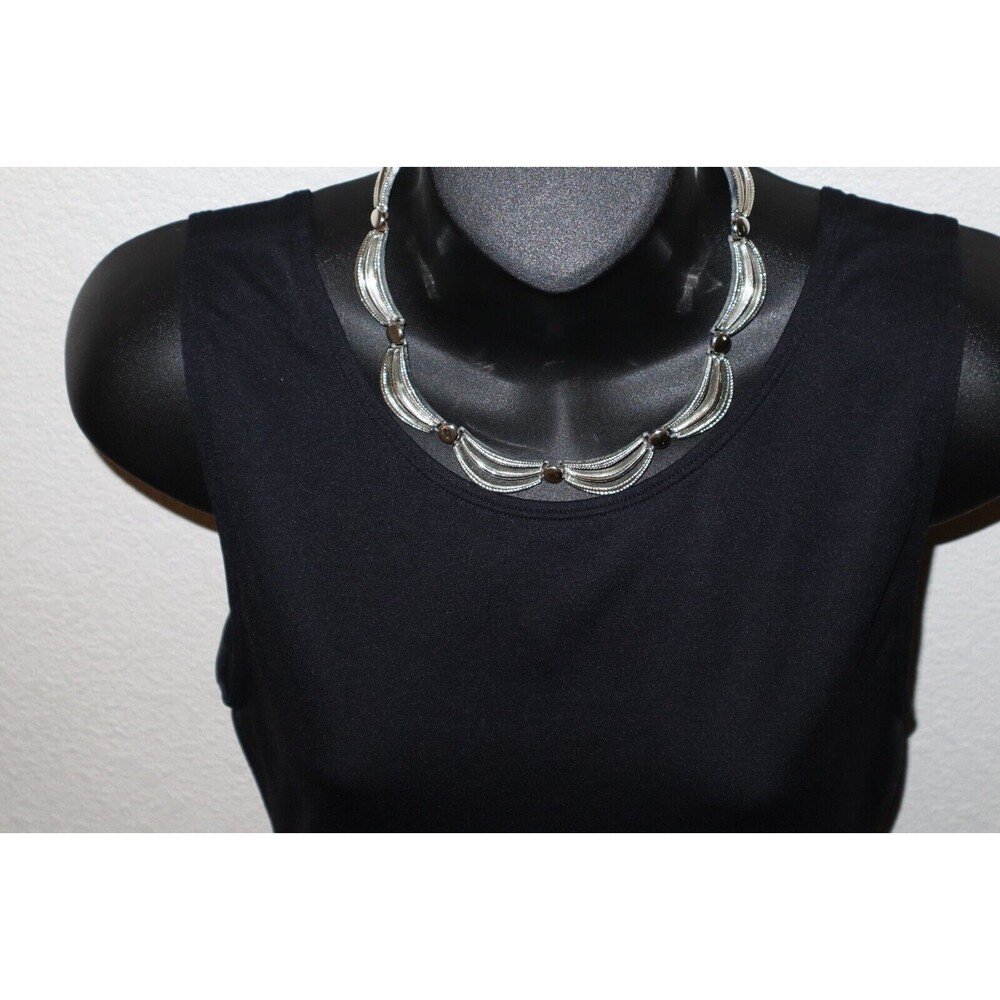 Vintage Scalloped Garland Beaded Swag Silver Tone Choker Necklace 16/17" - Picture 3 of 11